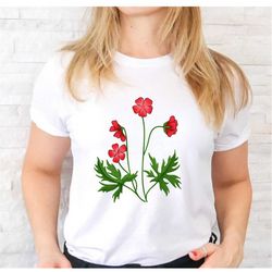wildflower shirt, wildflower shirt, red wildflower t-shirt, floral graphic tee, floral shirt flower t-shirt, ladies shir