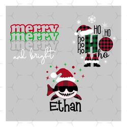 Merry And Bright, Ho Ho Ho, Ethan Svg, Christmas Svg, Plaid Hat Svg, Fish Svg, Santa Hat Svg, Ho Ho Ho Svg, Plaid Fish S