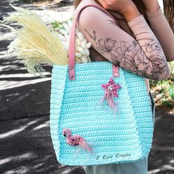 Crochet pattern tote bag Amelie, video tutorial crochet bag, DIY crochet bag, tshirt yarn crochet bag pattern