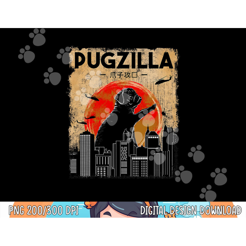 Funny Pug Tshirt, Pugzilla Tshirt, Funny Dog Pug  png, sublimation copy.jpg