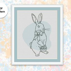 Easter cross stitch pattern ES004 blackwork embroidery - holidays cross stitch pattern, rabbit xstitch chart PDF
