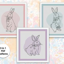 Easter cross stitch patterns ES004-ES006 blackwork embroidery - holidays cross stitch pattern,  rabbit xstitch chart PDF