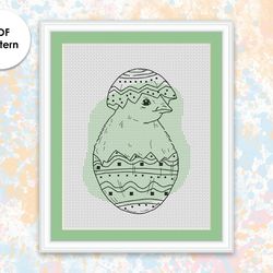 Easter cross stitch pattern ES009 blackwork embroidery - holidays cross stitch pattern, chiken and egg xstitch chart PDF