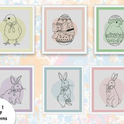 Easter cross stitch patterns ES004-ES009 blackwork embroidery - holidays cross stitch pattern,  chiken rabbit eggs