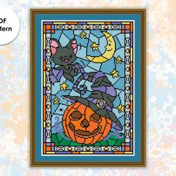 Halloween cross stitch pattern HW003 stained glass- holidays cross stitch pattern, xstitch chart PDF, instant download