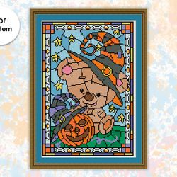 Halloween cross stitch pattern HW004 stained glass- holidays cross stitch pattern, xstitch chart PDF, instant download