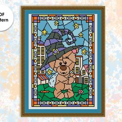 Halloween cross stitch pattern HW005 stained glass- holidays cross stitch pattern, xstitch chart PDF, instant download