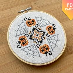 Halloween cross stitch pattern HW007 pumpkin stained glass- holidays cross stitch pattern, xstitch chart PDF