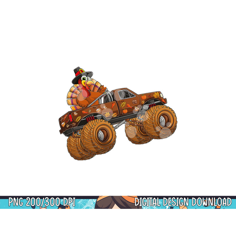 Funny Thanksgiving turkey day riding monster truck kids boy png, sublimation copy.jpg