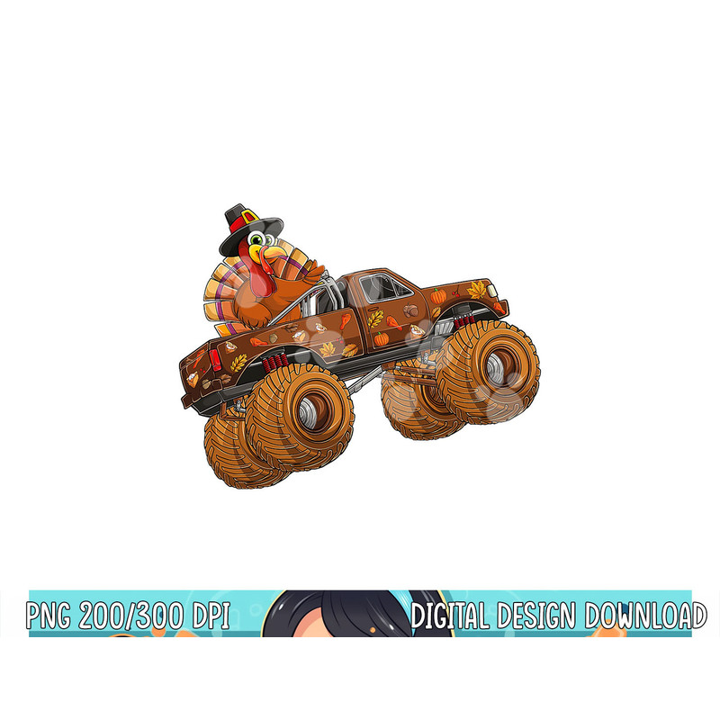 Funny Thanksgiving turkey day riding monster truck kids boy png, sublimation copy.jpg