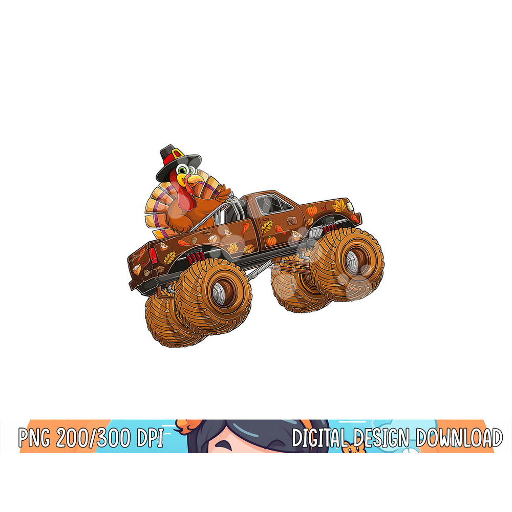 Funny Thanksgiving turkey day riding monster truck kids boy png, sublimation copy.jpg