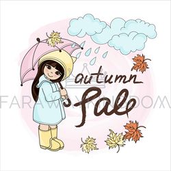 RAINY GIRL Autumn Fall Sale Banner Vector Illustration Set