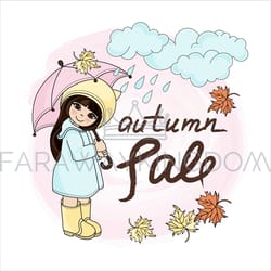 rainy girl autumn fall sale banner vector illustration set