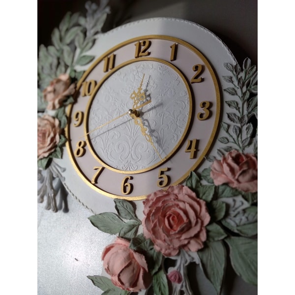 Nursery Decor Large White Wall Clock With 3D Roses Silent Wa Inspire Nursery decor large white wall clock with 3d roses silent wa inspire