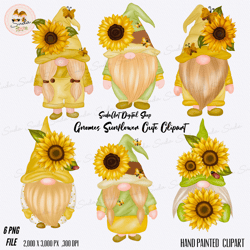 gnome cute sunflower digital download,gnome clipart, digital png, gnome design hand painted,graphic design