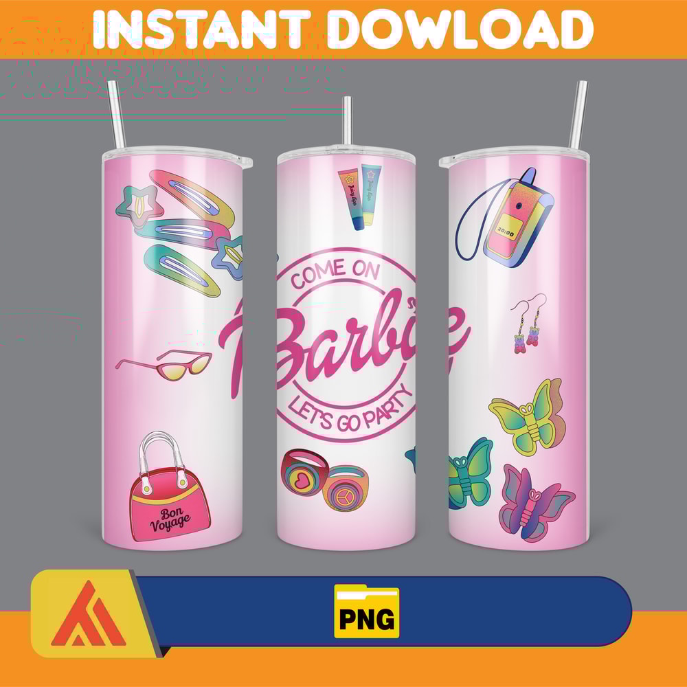 Barbie theme design 20 oz Skinny Tumbler Sublimation Design, Instant Digital Download (1).jpg