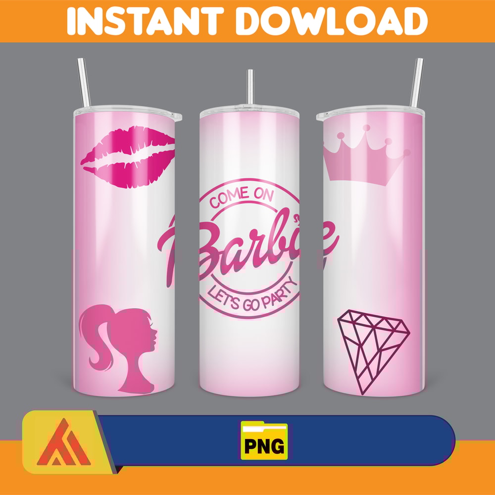 Barbie theme design 20 oz Skinny Tumbler Sublimation Design, Instant Digital Download (2).jpg