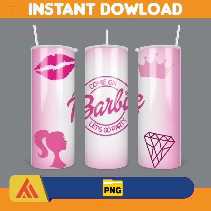 Barbie theme design 20 oz Skinny Tumbler Sublimation Design, Instant Digital Download (2).jpg