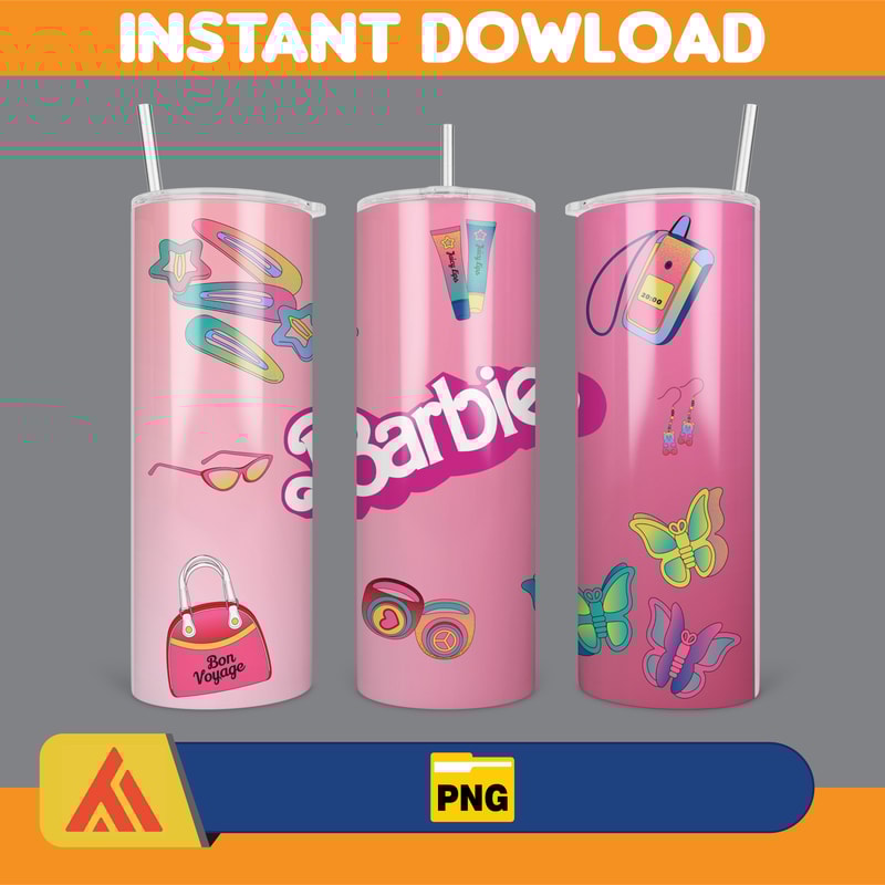 Barbie theme design 20 oz Skinny Tumbler Sublimation Design, Instant Digital Download (5).jpg