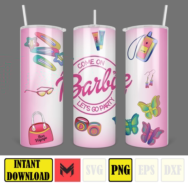 Barbie theme design 20 oz Skinny Tumbler Sublimation Design, Instant Digital Download (1).jpg