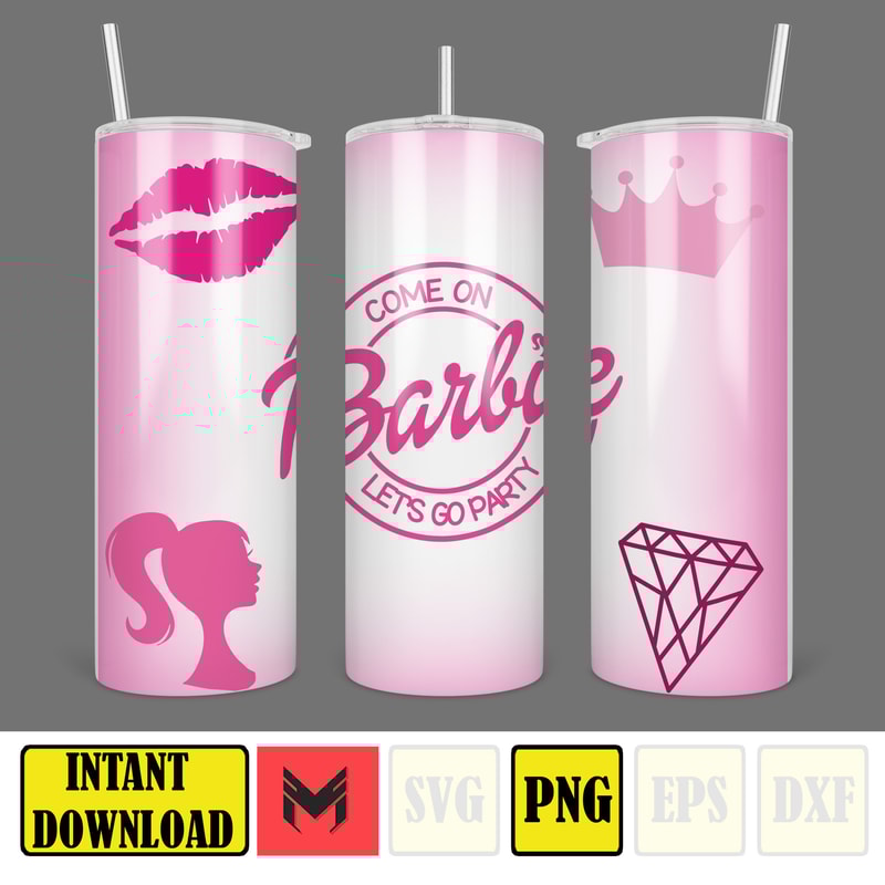 Barbie theme design 20 oz Skinny Tumbler Sublimation Design, Instant Digital Download (2).jpg