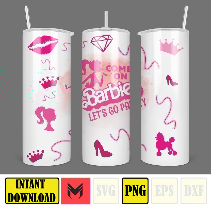 Barbie theme design 20 oz Skinny Tumbler Sublimation Design, Instant Digital Download (4).jpg