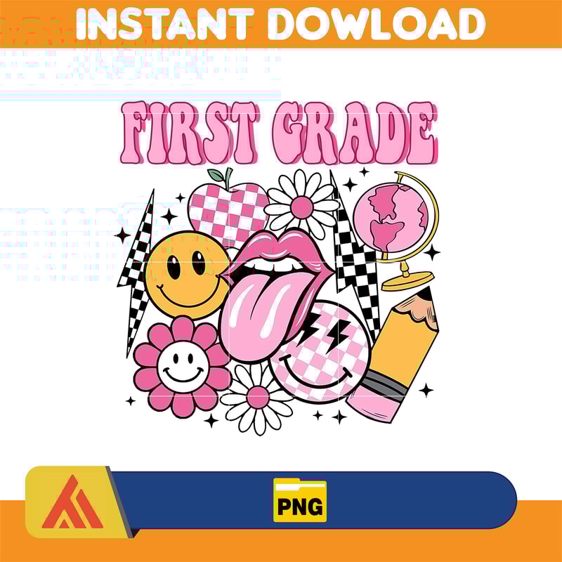 Back to School Png, Kindergarten, Pre K PNG, First Day Of School, School Png, Retro PNG, First, Second, Third Grade Design, School Png (8).jpg