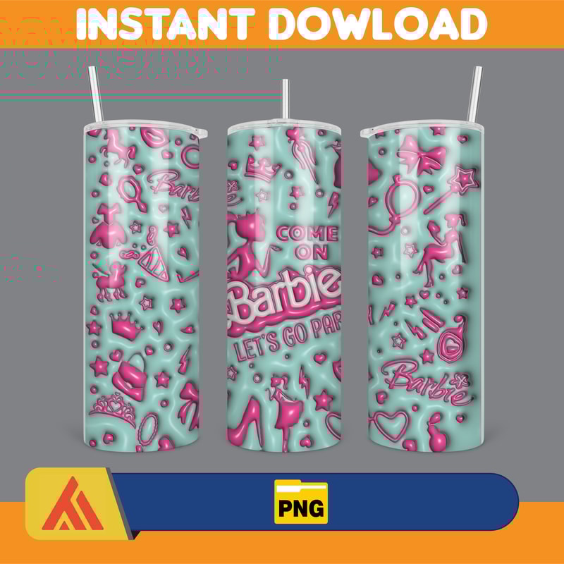 Barbie Inflated Tumbler, Barbi Doll Skinny Tumbler PNG, Lets Go Party Inflated Tumbler PNG, Come On Barbie Inflated Tumbler PNG (3).jpg