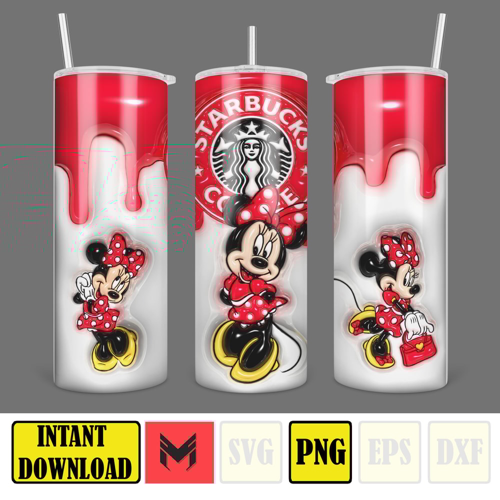 Disneyland Inflated Tumbler Wrap PNG, Mickey And Friends Inflated 3D 20oz Skinny Tumbler PNG For Sublimation (5).jpg
