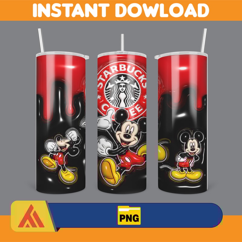 Disneyland Inflated Tumbler Wrap PNG, Mickey And Friends Inflated 3D 20oz Skinny Tumbler PNG For Sublimation (4).jpg