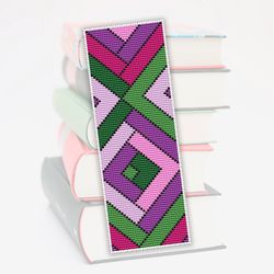 Cross stitch bookmark pattern Geometric, Lilac stripes, Bookmark embroidery pattern, Gift for book lover