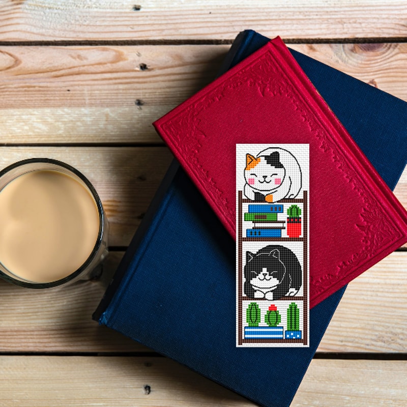 cross stitch bookmark pattern cat digital