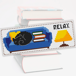 Relax Cat cross stitch bookmark pattern – Books cross stitch chart bookmark – Gift for cats lover