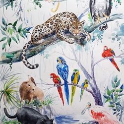 Watercolor artwork painting Landscape Animals of South America