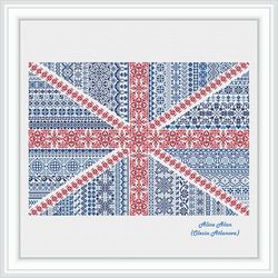 cross stitch pattern national flag united kingdom great britain ornament monochrome blue england country pdf
