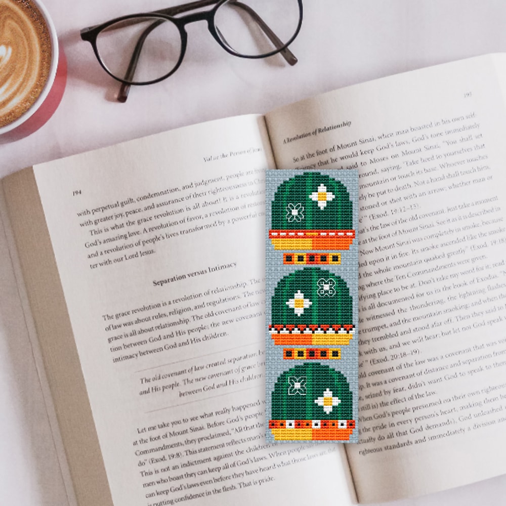 cross stitch bookmkar pattern cacti sampler