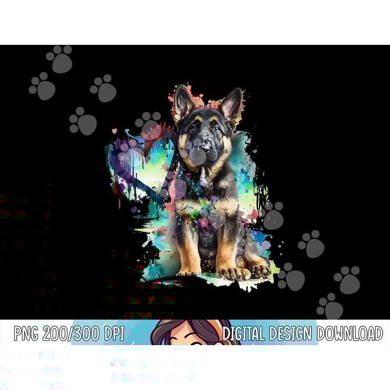German Shepherd Puppy Mom Lover Watercolor Painting Heart png, sublimation copy.jpg