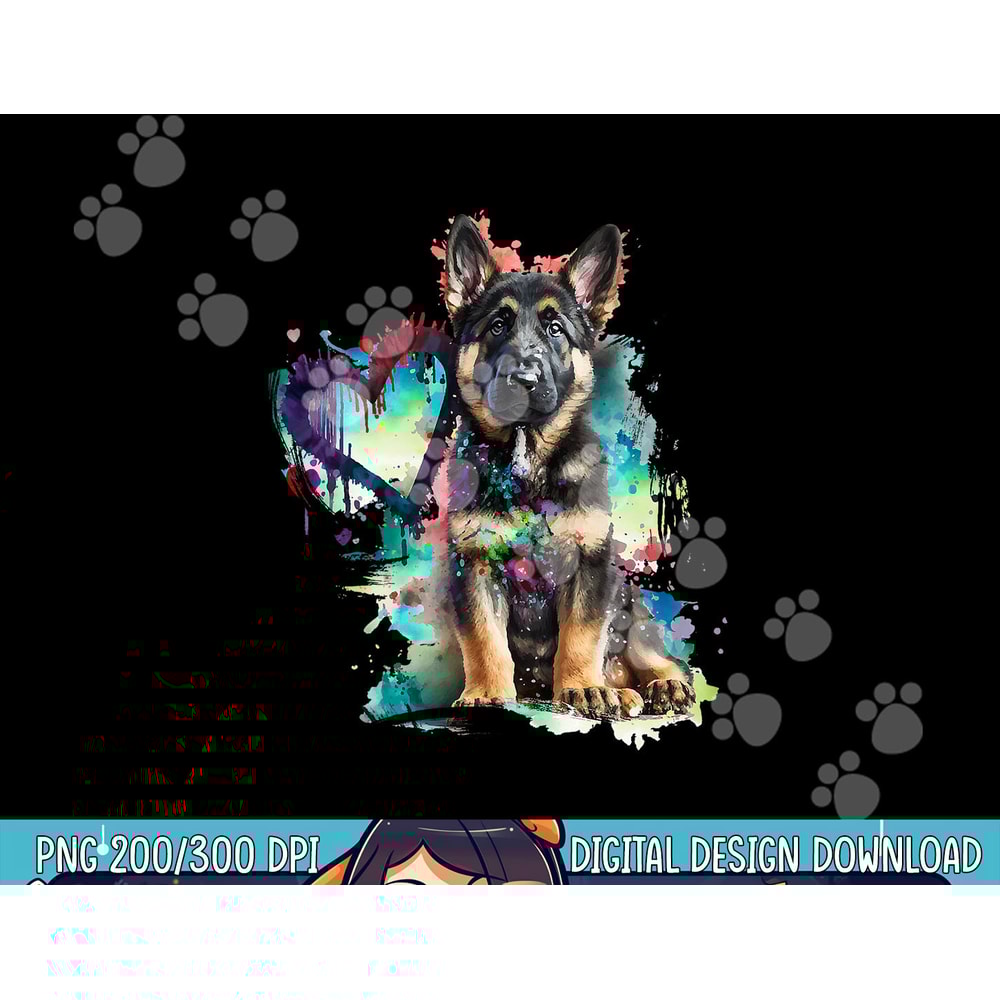 German Shepherd Puppy Mom Lover Watercolor Painting Heart png, sublimation copy.jpg