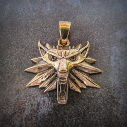 bronze wolf necklace pendant,school of the wolf necklace pendant,the witcher necklace pendant,wolf school bronze emblem