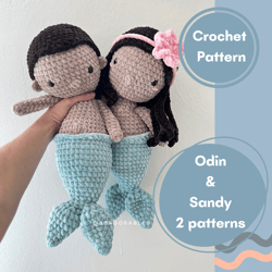2 Patterns Bundle, Sandy & Odin, Crochet Pattern Bundle, Plushie Mermaid and Merman