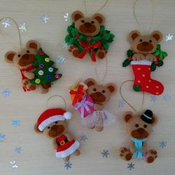 Christmas felt ornament, Bear ornaments, Christmas decor, Felt ornaments, Forest animals, Felt toys, Felt animals, Bears