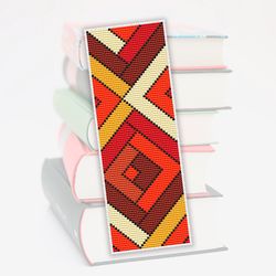 Cross stitch bookmark pattern Geometric, Brown stripes, Bookmark embroidery pattern, Gift for book lover