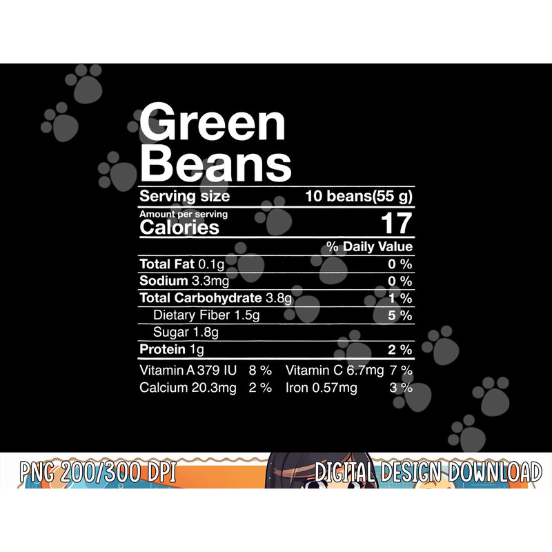 Green Beans Nutrition Fact Thanksgiving Costume Turkey Day png, sublimation copy.jpg