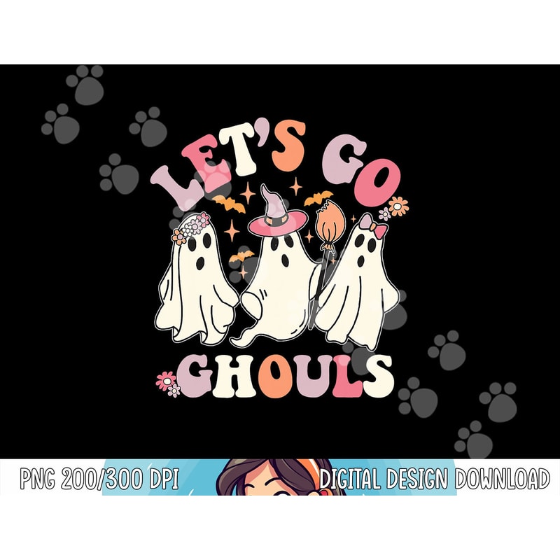 Groovy Halloween Let s Go Ghouls Retro Floral Ghost Costume png, sublimation copy.jpg