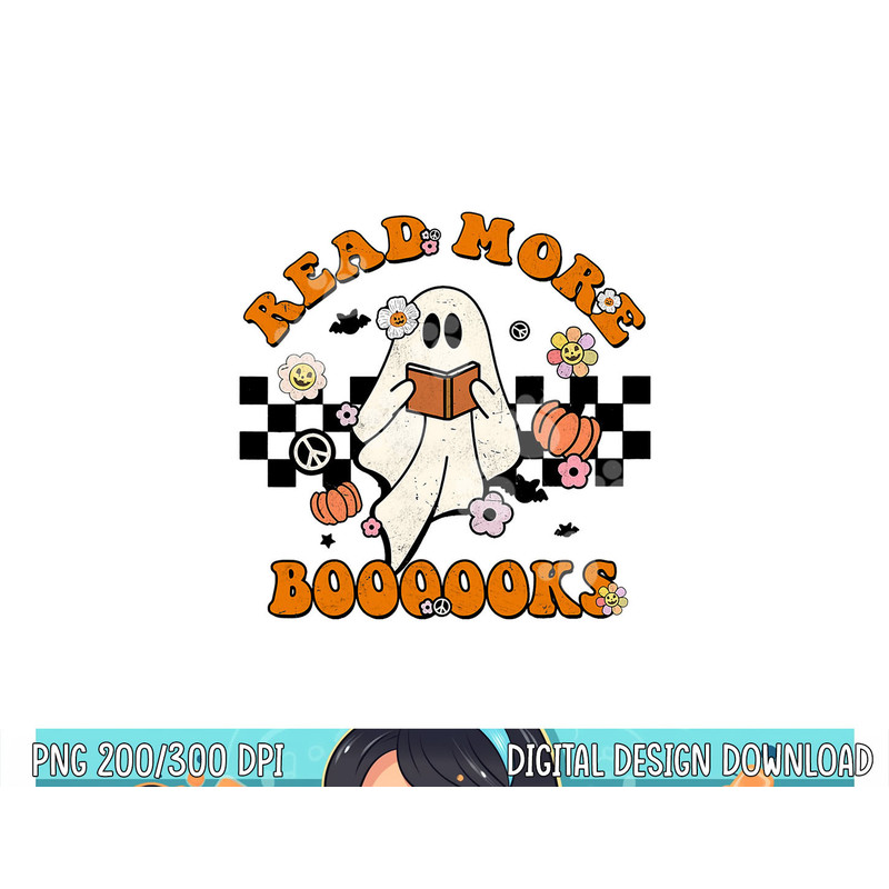 Groovy Halloween Read More Books Cute Boo Read A Book png, sublimation copy.jpg