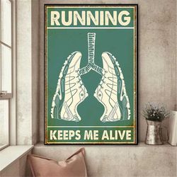 running keeps me alive vintage poster, running poster, gift for runner, running lovers gift, outdoor hobbies, runner gif