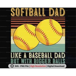 retro softball dad svg, funny fathers day png sublimation, softball fan svg, like a baseball dad but with bigger balls,