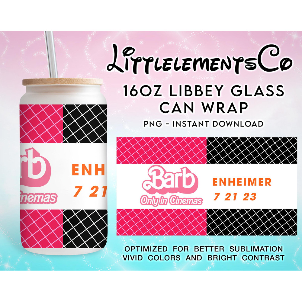 Barbenheimer 16oz Libbey Glass Can Wrap, Come On Barbie Lets Go Party 16oz Libbey Glass Can Wrap - 1.jpg