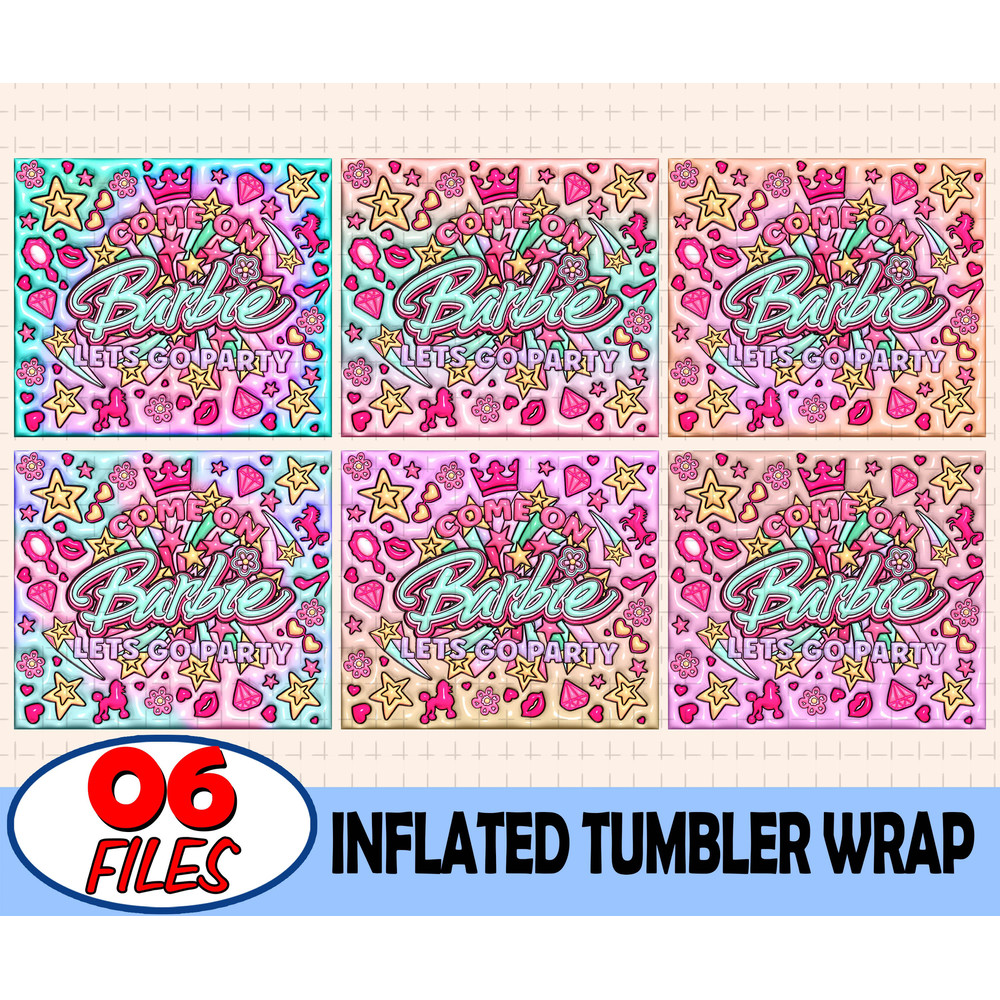 Bundle Come On Barbie Let's Go Party Inflated Tumbler Wrap PNG, Barbi Inflated Tumbler PNG, Barbi Doll Skinny Tumbler PNG - 1.jpg