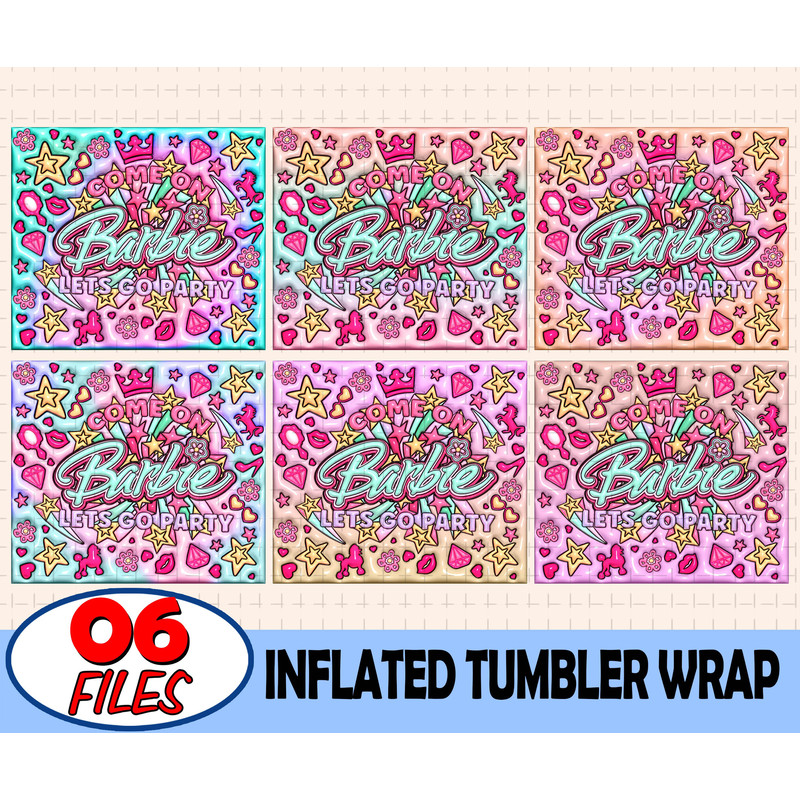 Bundle Come On Barbie Let's Go Party Inflated Tumbler Wrap PNG, Barbi Inflated Tumbler PNG, Barbi Doll Skinny Tumbler PNG - 1.jpg
